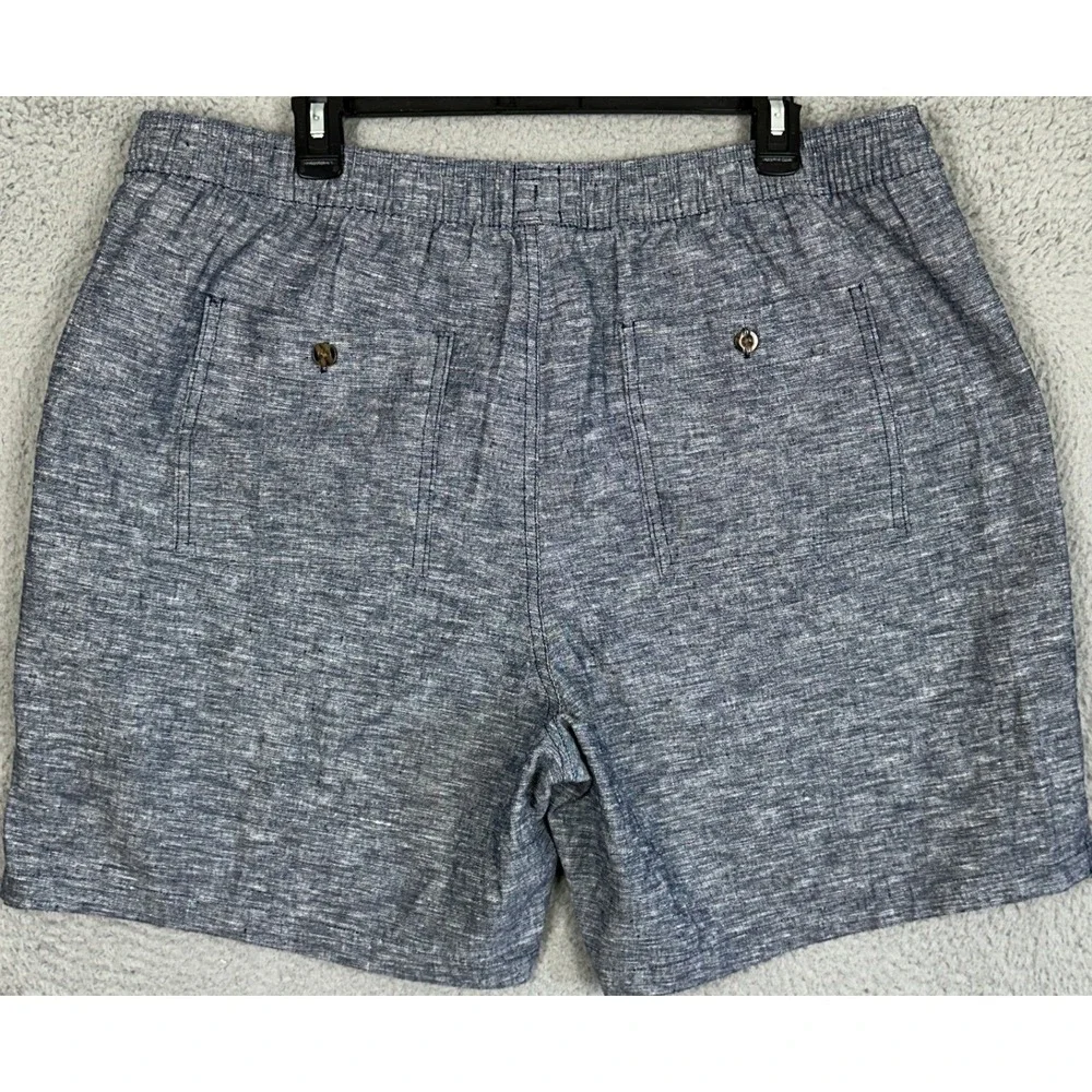 GAP Linen Blend Shorts Mens XL Blue Heather Casual Pull On Stretch Waist Pockets